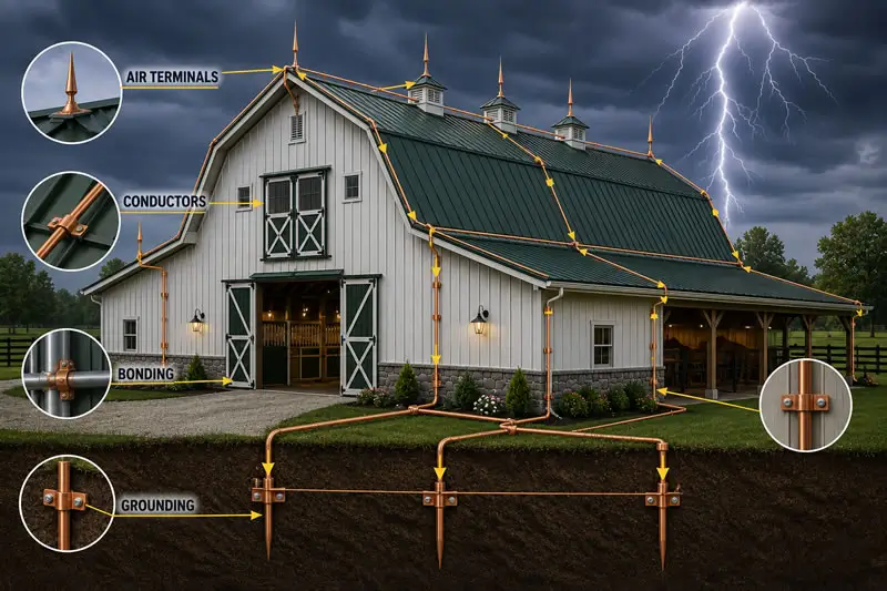Barn Lightning Protection Illustration