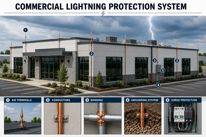Commercial Lightning Protection Illustration
