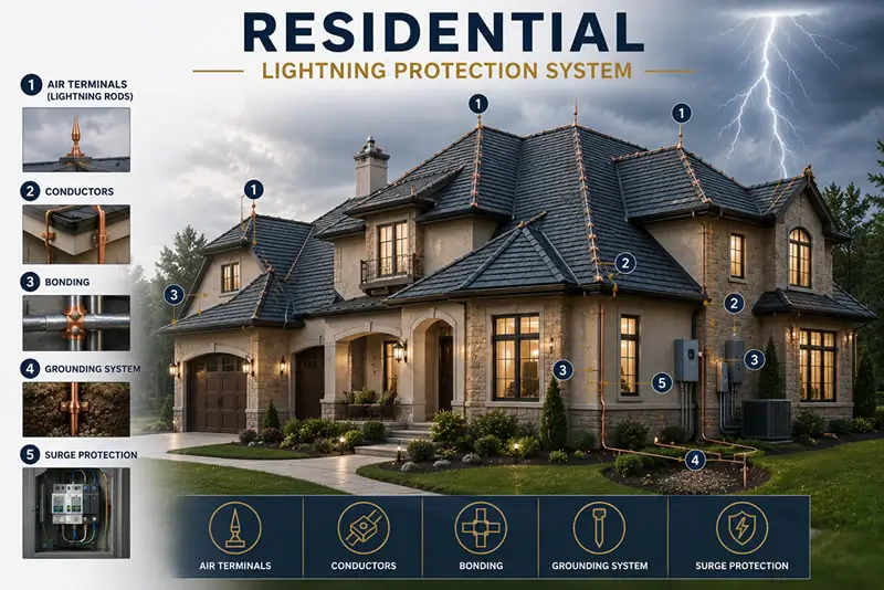 Residential Lightning Protection Illustration Residential Lightning Protection Illustration
